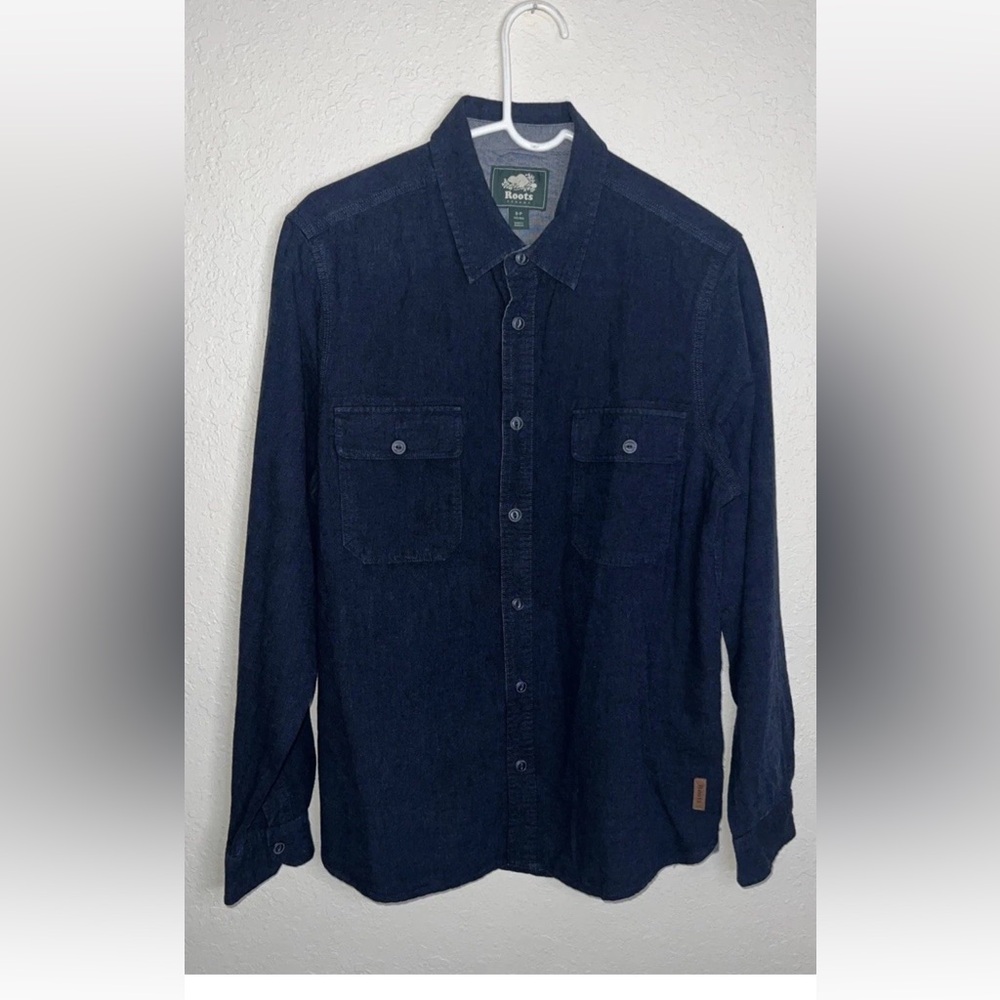 Roots Canada Shirt Mens Small Blue Long Sleeve Button Up